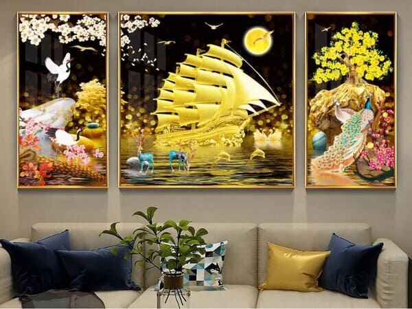 Mẫu tranh phong thủy phòng khách phù hợp với mệnh Mộc, Thủy, Kim tranh-phong-thuy-phong-khach-thuan-buom-xuoi-gio