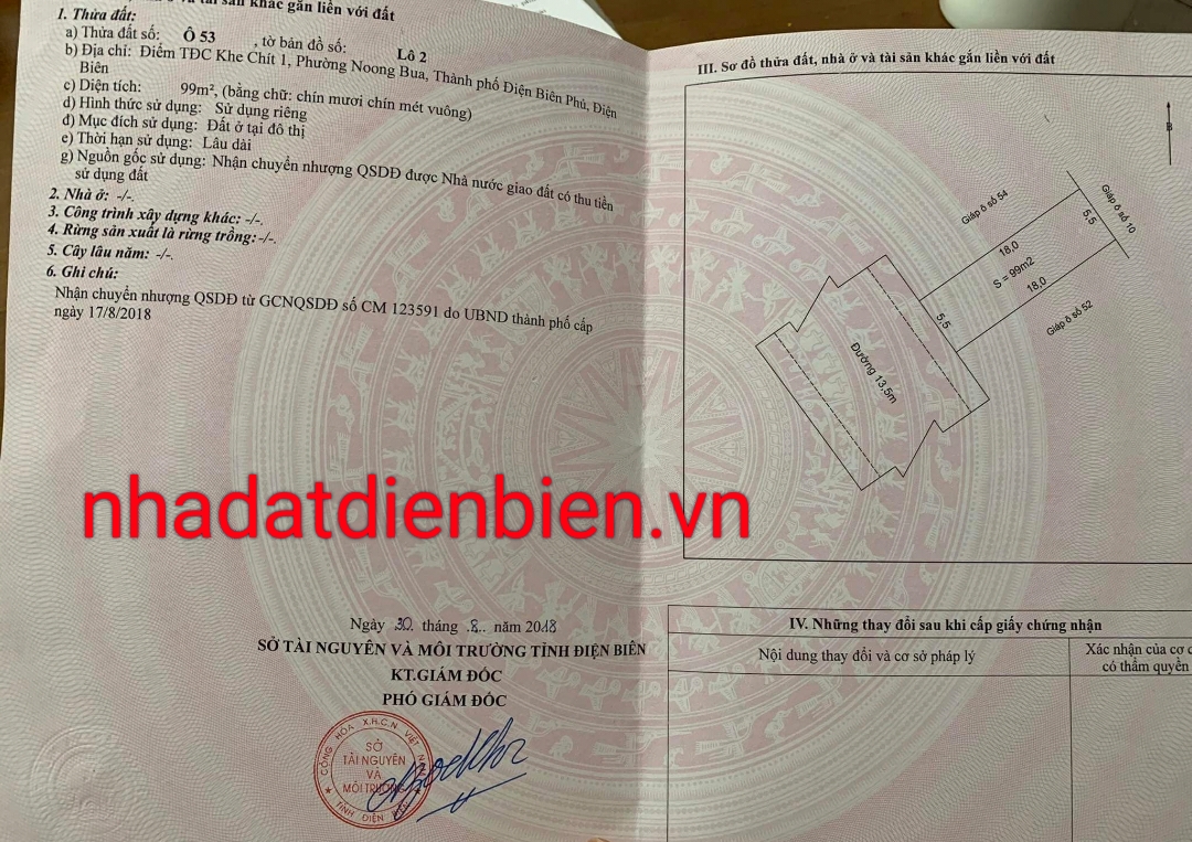 BÁN Ô ĐẤT TĐC KHE CHÍT 1, PHƯỜNG NOONG BUA, THÀNH PHỐ ĐIỆN BIÊN PHỦ