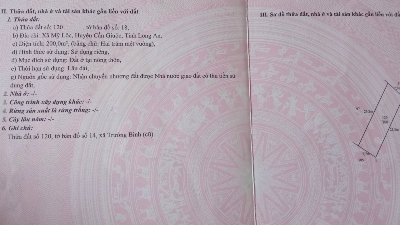 Chính chủ cần bán đất tại Xã Mỹ Lộc, Huyện Cần Giuộc, Tỉnh Long An