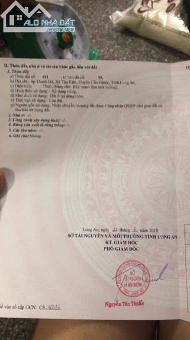 Bán gấp lô đất lọt khe Tân Kim,Cần Giuộc 5x15 chỉ 900 triệu bao sang tên