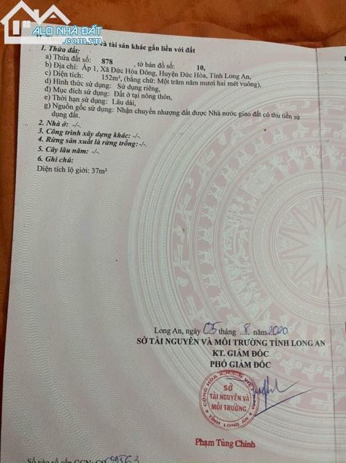 Chính Chủ cần bán miếng đất Đức Hòa 152m2,giá chỉ 900triệu , sổ hồng riêng