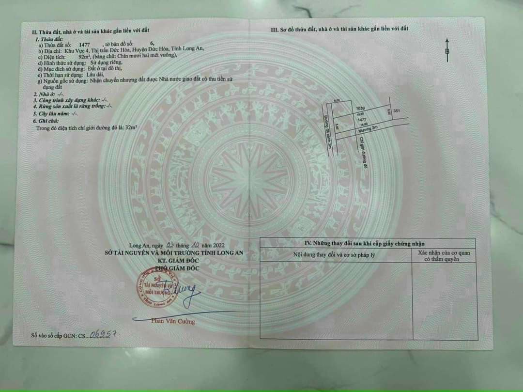 Bán Gấp Đất nền Thị trấn Đức Hoà 92m2 giá siêu ngộp chỉ 600Triệu