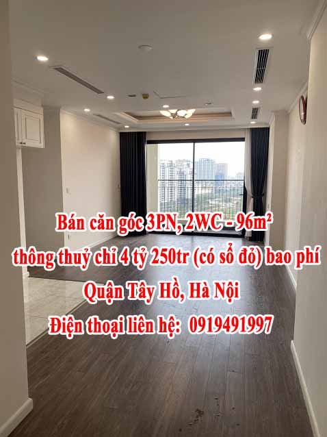 Bán căn góc 3PN, 2WC - 96m² thông thuỷ chỉ 4 tỷ 250 (có sổ đỏ) bao phí.CĂN GÓC TOÀ R1.