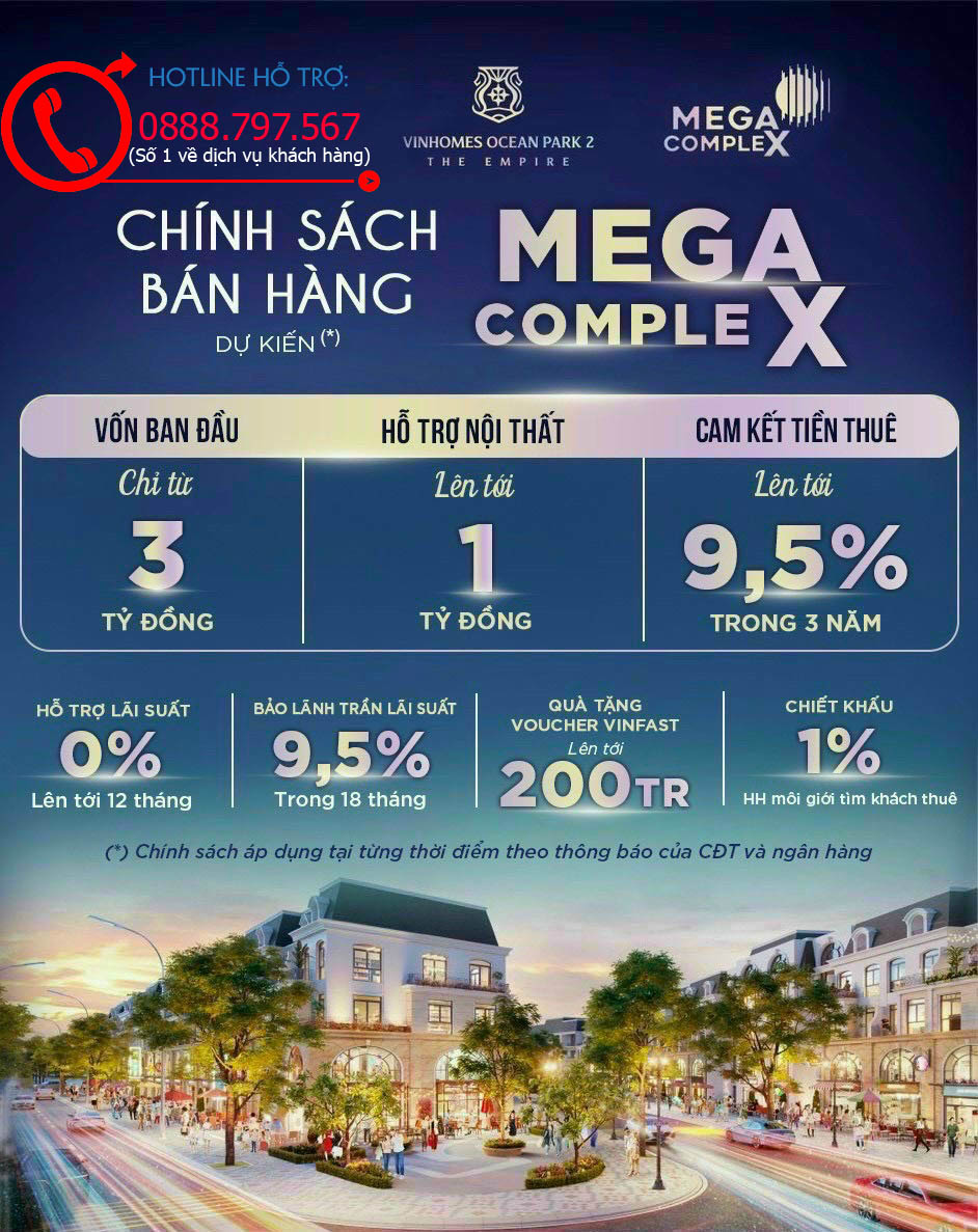 Shophouse 2 mặt tiền Mega Complex - tại đại dự án Vinhomes Ocean Park 2 Chính thức nhận đặt chỗ