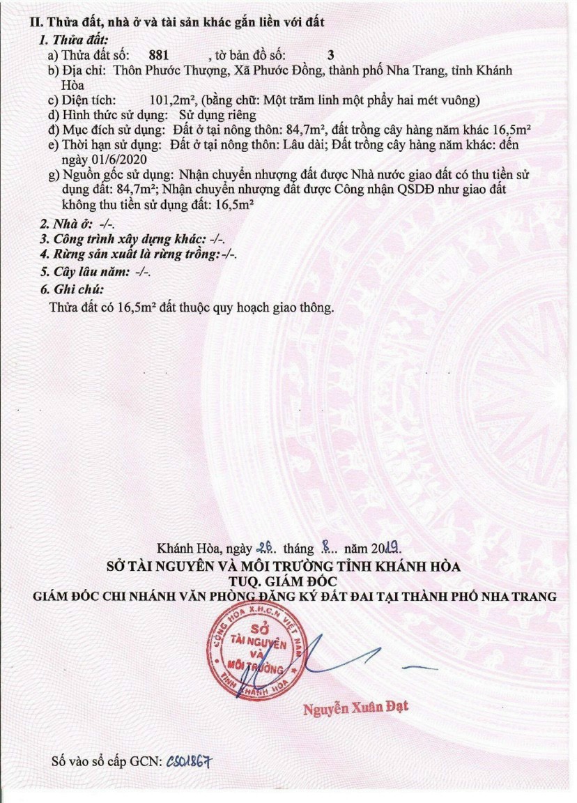 Cần bán lô đất xã Phước Đồng Nha Trang, diện tích 101m đường 7m.