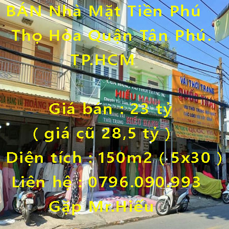 BÁN Nhà Mặt Tiền Phú Thọ Hòa- Con Đường Tơ Lụa Phường Phú Thọ Hòa, Quận Tân Phú.