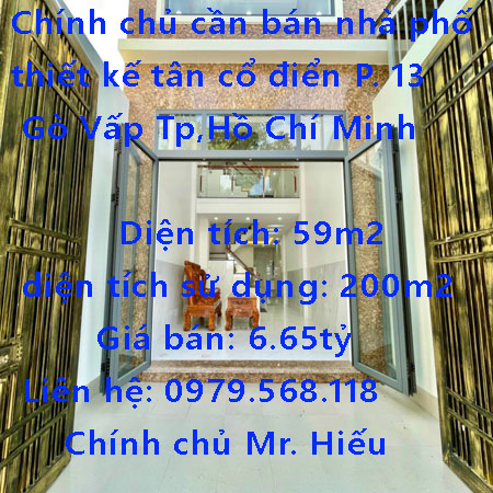 Chính chủ cần bán nhà phố thiết kế tân cổ điển Phường 13 Gò Vấp Tp,Hồ Chí Minh
