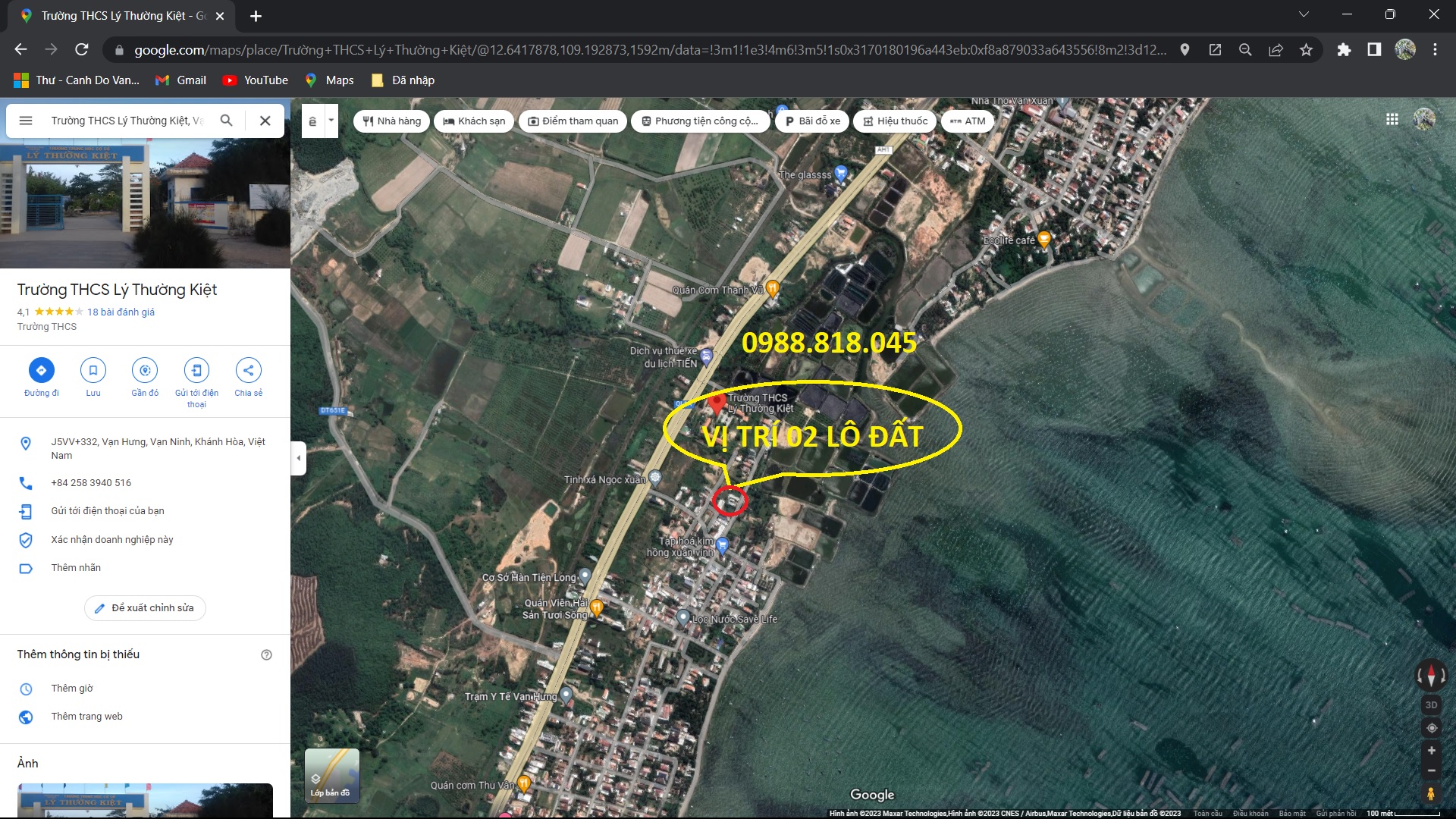 Bán đất thổ cư gần biển xãVạn Hưng, huyện Vạn Ninh, tỉnh Khánh Hòa, 1345m2, MT 29m , Mtg