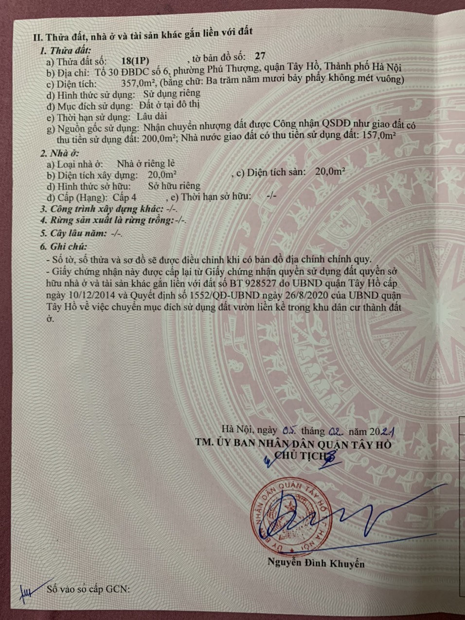 Cần bán mảnh đất tại tổ 30 ĐBDC số 6, phường Phú Thượng, Quận Tây Hồ, Hà Nội