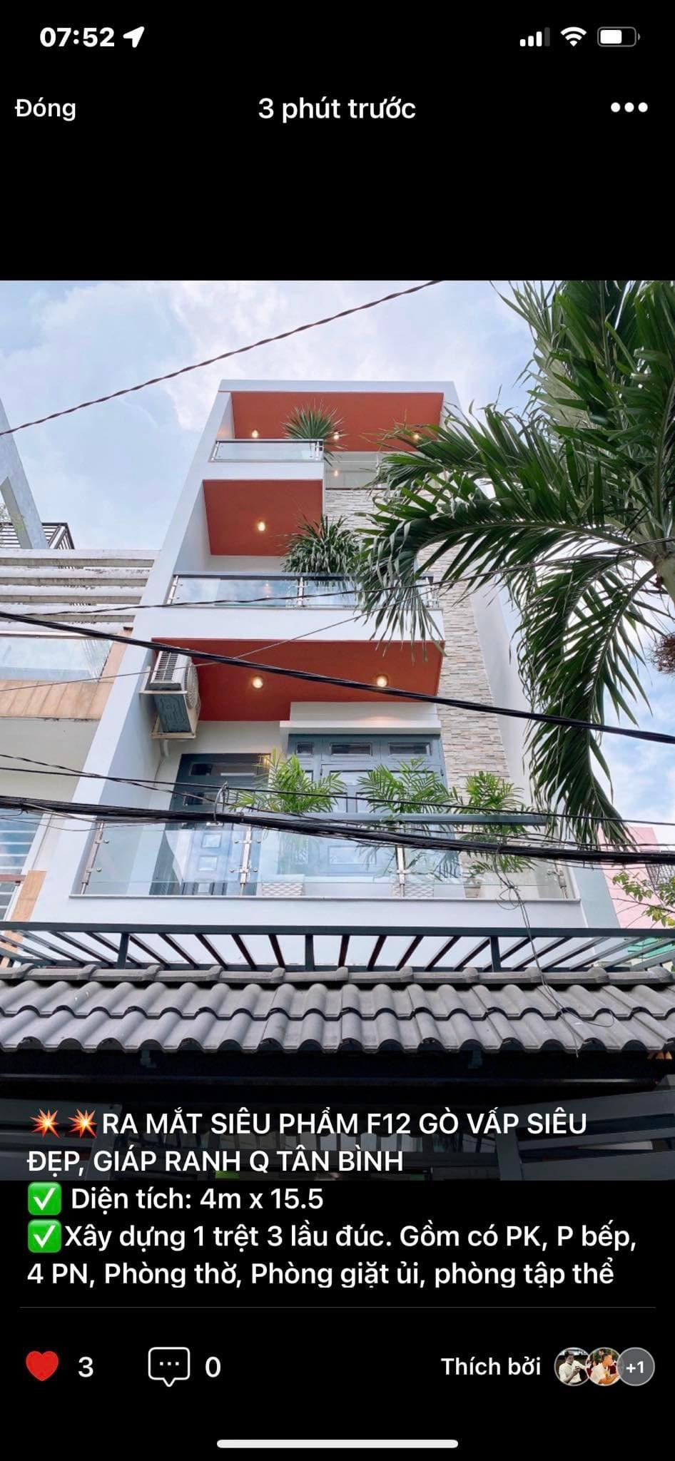 Siêu phẩm đẹp xuất sắc, tặng toàn bộ nội thất cực xịn xò: Diện tích: 4m x 15.5 - Xây dựng 1 trệt 3 lầu đúc