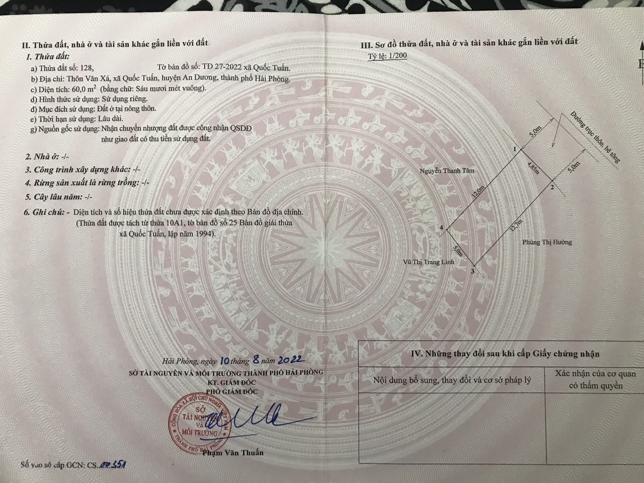 Chính chủ cần bán lô đất tại Thôn Văn Xá - Xã Quốc Tuấn - Huyện An Dương - TP Hải Phòng.