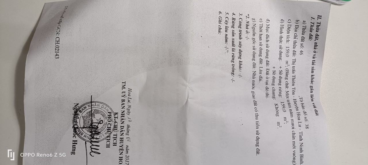 Chính chủ cần bán đất ở trung tâm thị trấn Thiên Tôn, huyện Hoa Lư, tỉnh Ninh Bình