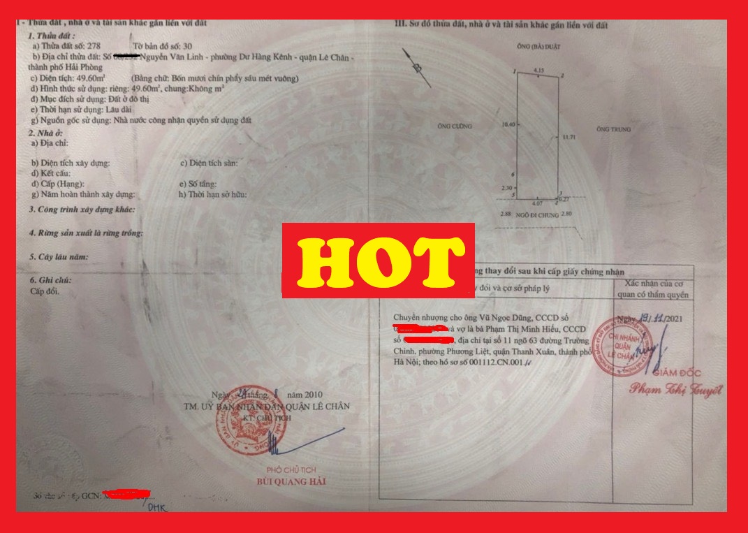 Duy nhất lô đất CHợ Hàng diện tích 50m GIÁ 2.1 tỉ cực đẹp, ngõ xe tải thẳng tới đất