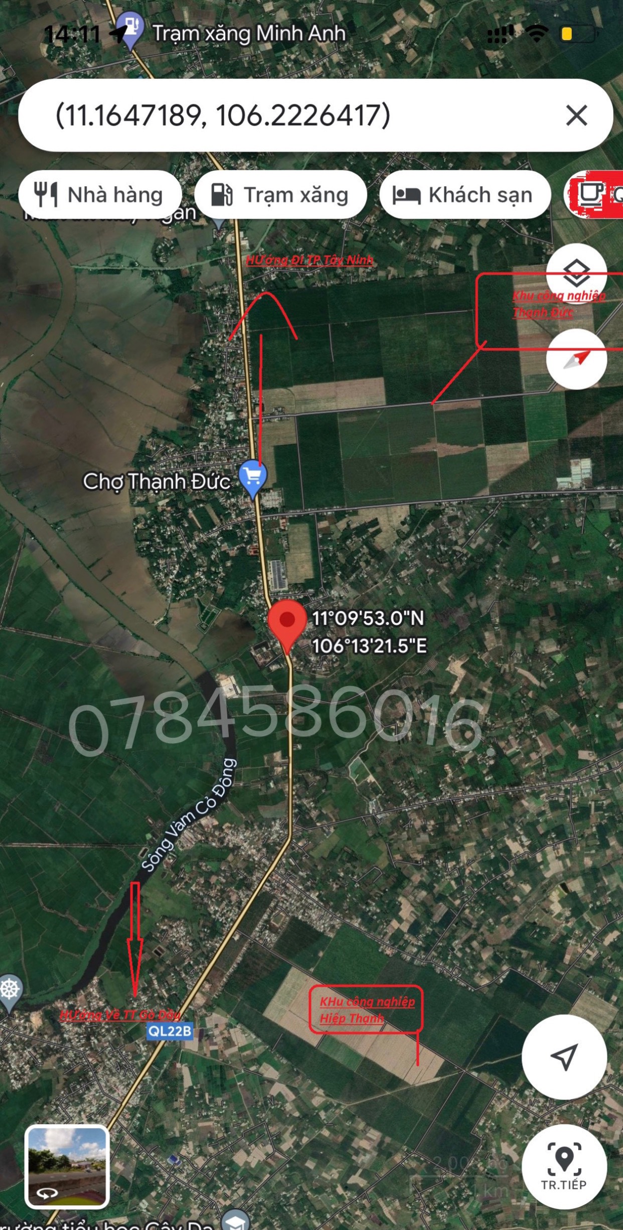 Đất mặt tiền QL 22B. Giáp 2 khu công nghiệp - Giá 214tr / mét ngang. - Diện tích : 35x31 (292m2 thổ cư + luk.)