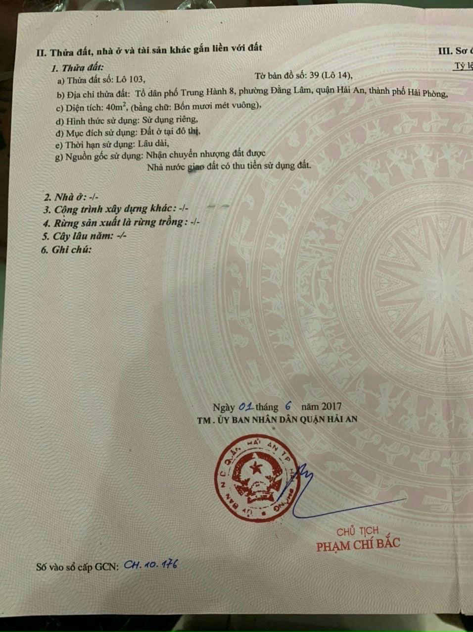 Bán đất phân lô tuyến 2 Lê Hồng Phong 40m đường 12m GIÁ 3.15 tỉ đối diện UBND Hải An