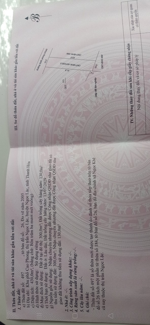 Khu phố Cao Phong TT Ngọc LặcBám đường nhựa10x40. 5xx