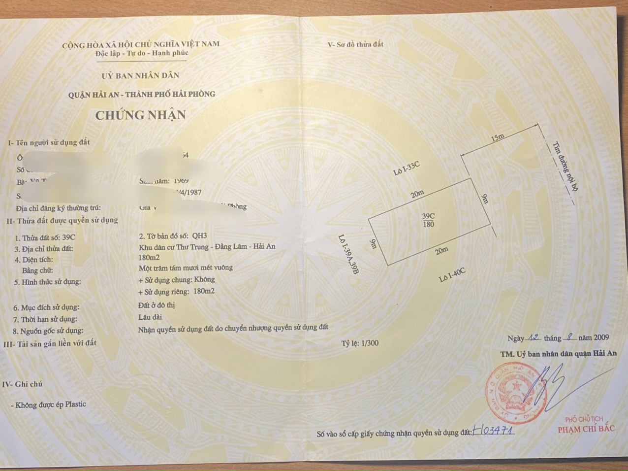 Bán đất biệt thự đường 30m 193 Văn Cao đi vào, Đông Bắc,180m ngang 9m, GIÁ 54 tr/m siêu đẹp