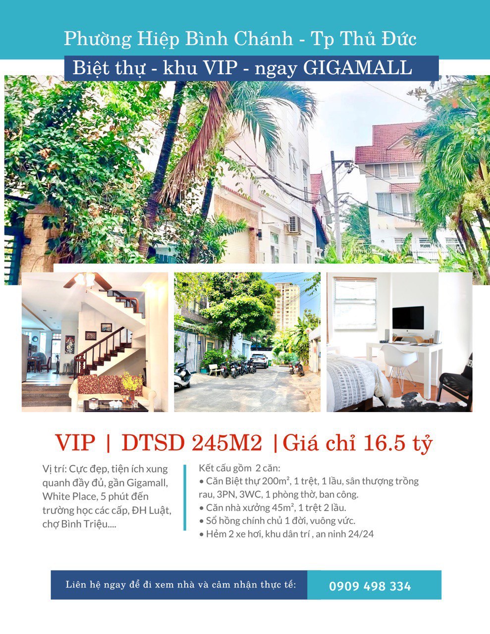 Biệt thự VIP DTSD 245m² Giá chỉ 16.5 tỷ, ngay GIGAMALL Phường Hiệp Bình Chánh, Tp Thủ Đức