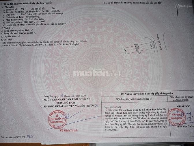 chỉ 1ty190 đất BẾN LỨC đã có sổ hồng riêng,sang tên ngay