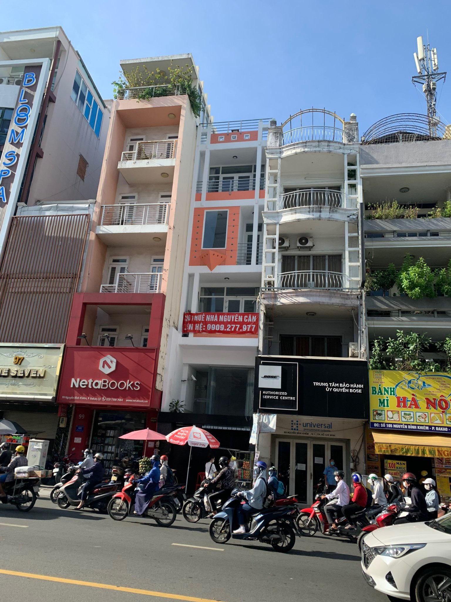 Cho thuê nhà MT Nguyễn Bỉnh Khiêm. 9PN - WC mỗi tầng, có hầm để xe. Giá: 75 tr/th