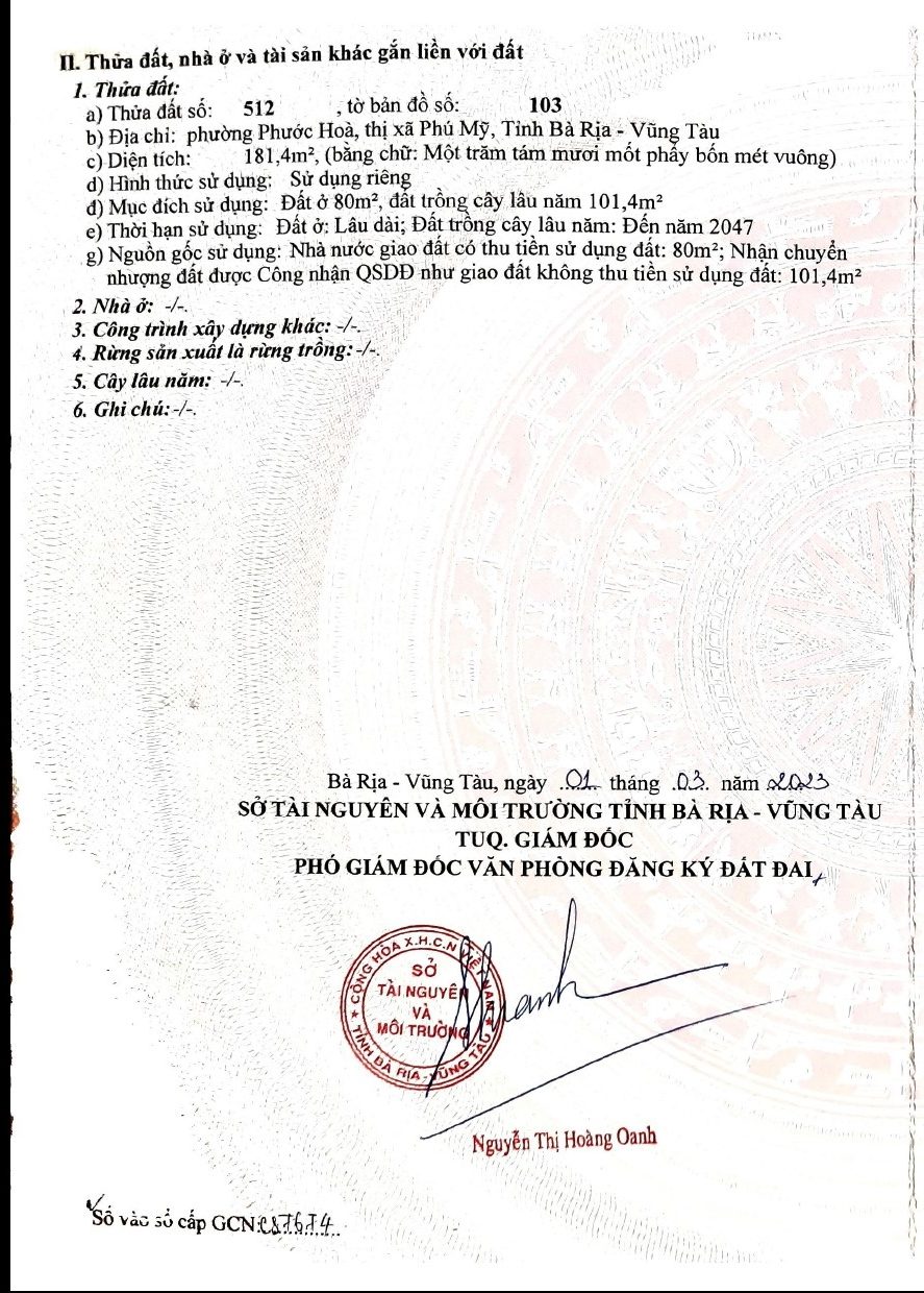 Bán đất sổ hồng trung tâm Phú Mỹ,đối diện Cảng cái Mép Thị Vải,giá rẻ