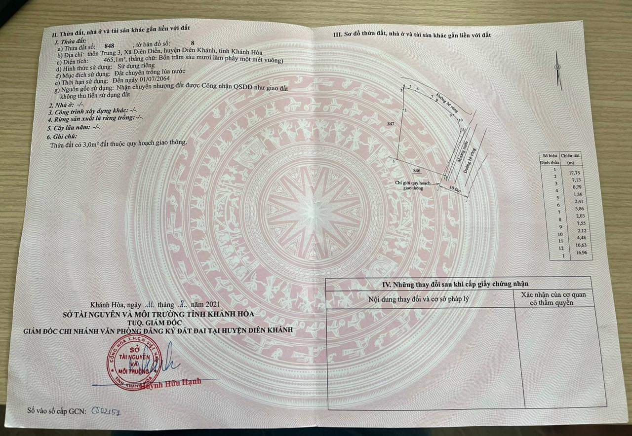 Cần bán nhanh lô đất 2 mặt tiền thôn Trung 3 xã Diên Điền giá 850tr