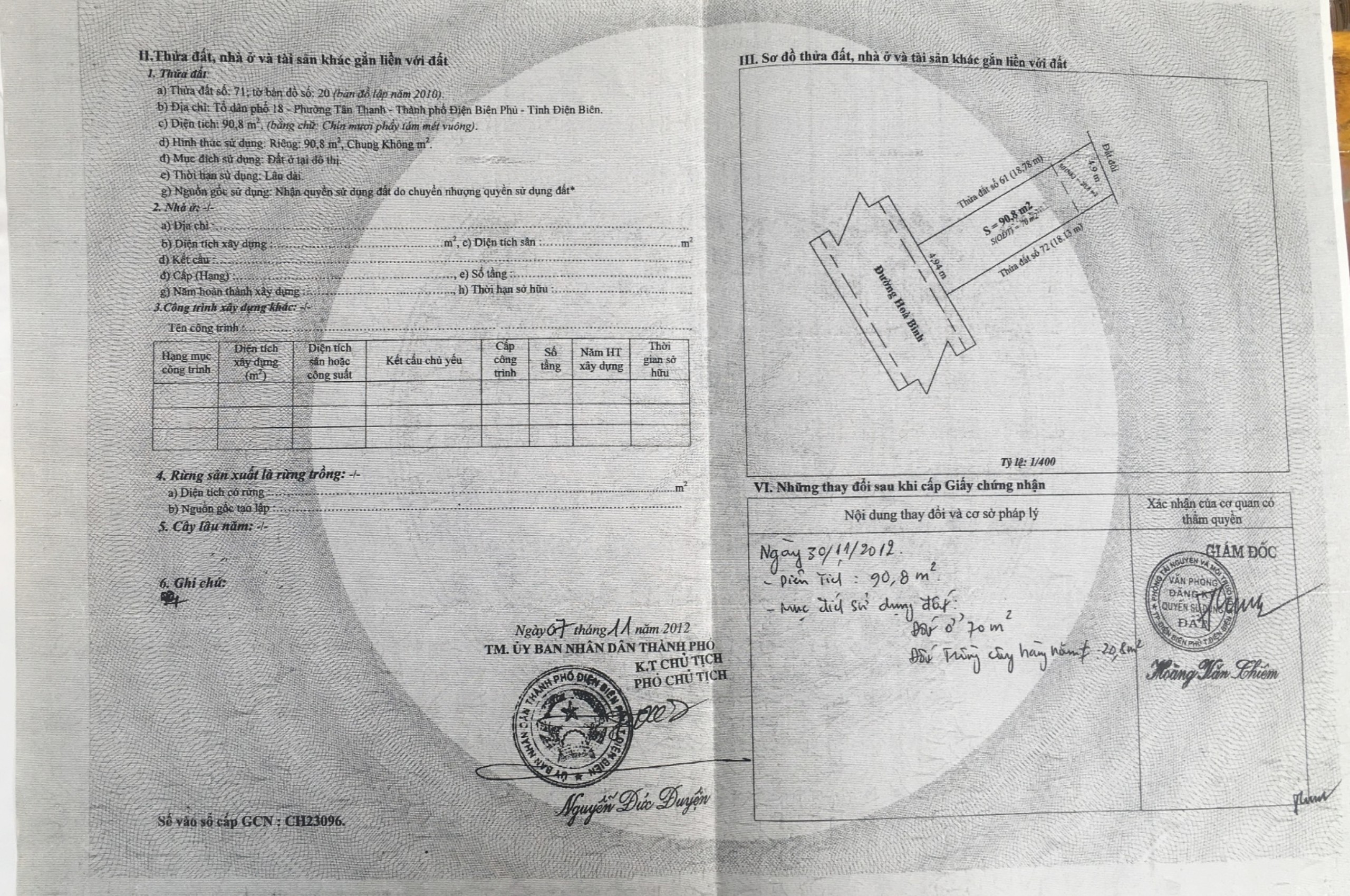 Bán nhà đường Hòa Bình, phường Tân Thanh, thành phố Điện Biên Phủ.