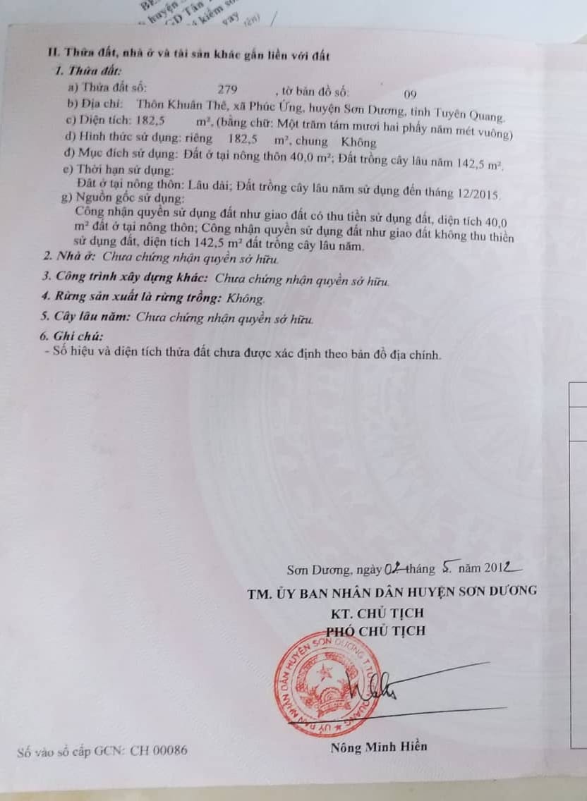 Chính chủ cần bán 2 lô đất mặt đường quốc lộ 2C thuộc Thôn Khuân Thê – xã Phúc Ứng – Huyện Sơn Dương – Tỉnh Tuyên Quang.