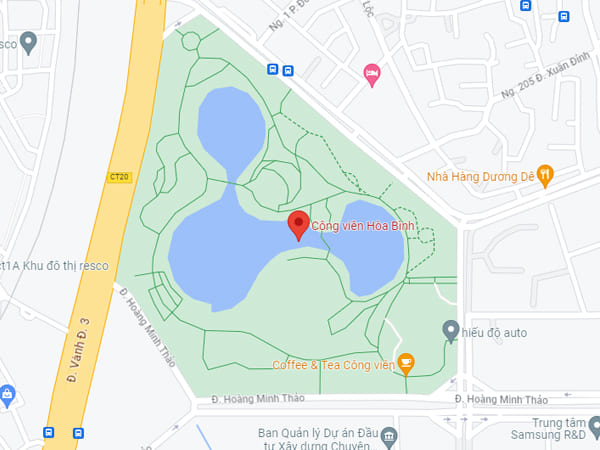 Vị trí công viên Hoà Bình ở trên bản đồ Công viên Hoà Bình ở Hà Nội