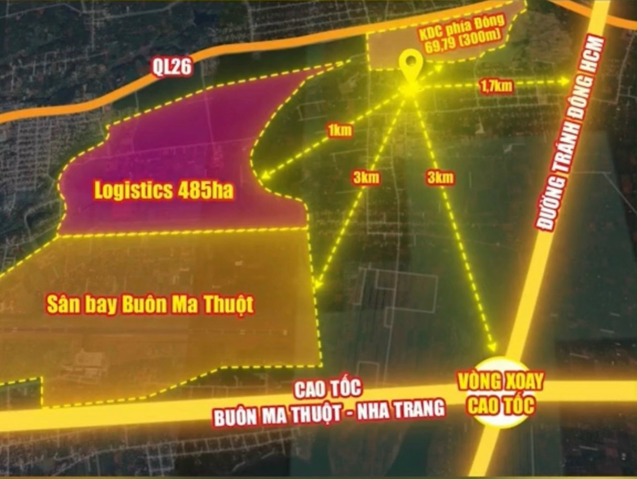 Đất ngay sát TPBMT,nút giao cao tốc BMT Khánh Hòa,kết nối sân bay và trung tâm logistic, 5x40m,TC60m
