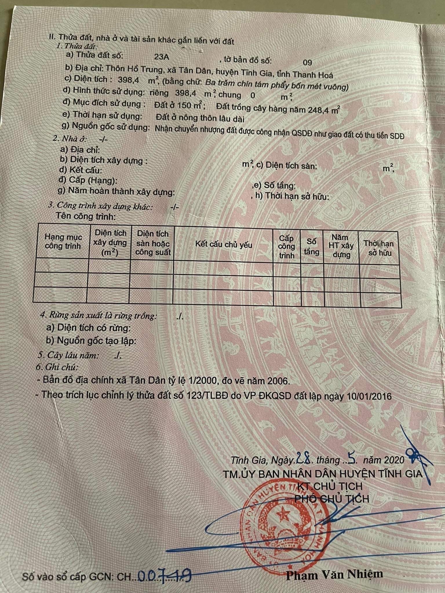 CHÍNH CHỦ BÁN LÔ ĐẤT XÃ TÂN DÂN , TX NGHI SƠN ,THANH HOÁ