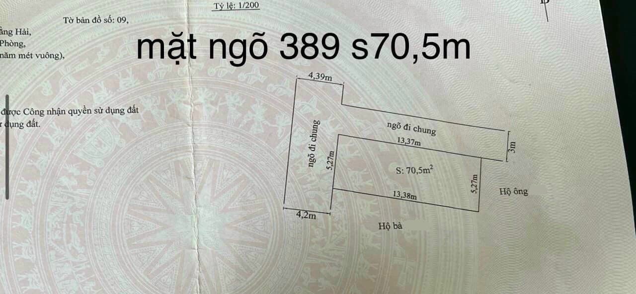 Bán đất mặt ngõ 389 Đằng Hải, diện tích 71m, lô góc cực đẹp GIÁ 40.5 tr/m ngõ ô.tô