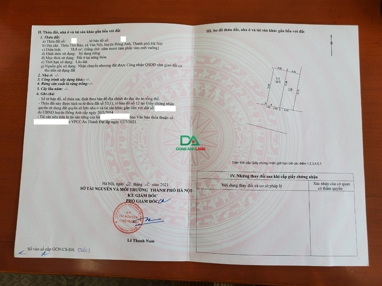 Bán 58.8m2 đất Vân Nội ( bìa nam xóm Thố) – Ô tô tránh