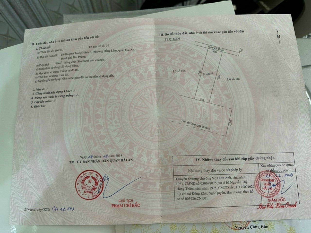 Bán đất lô 14 Lê Hồng Phong đối diện UBND Hải An, 60m, đường 15m, GIÁ 75 tr/m