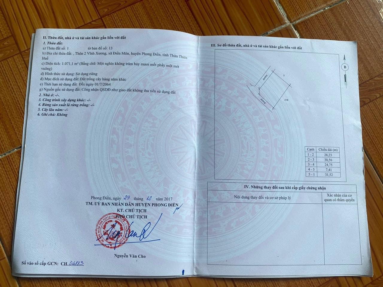 Cần bán đất tại thôn 2 Vĩnh Xương, xã Điền Môn, Phong Điền, Thừa Thiên Huế