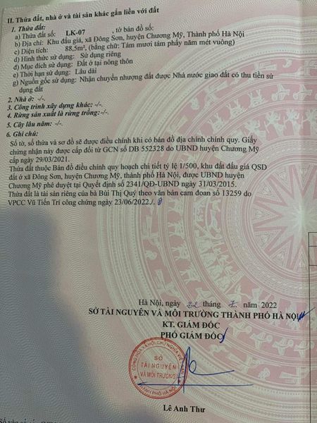 Cần bán đất đấu giá Đông Sơn, huyện Chương Mỹ, HN