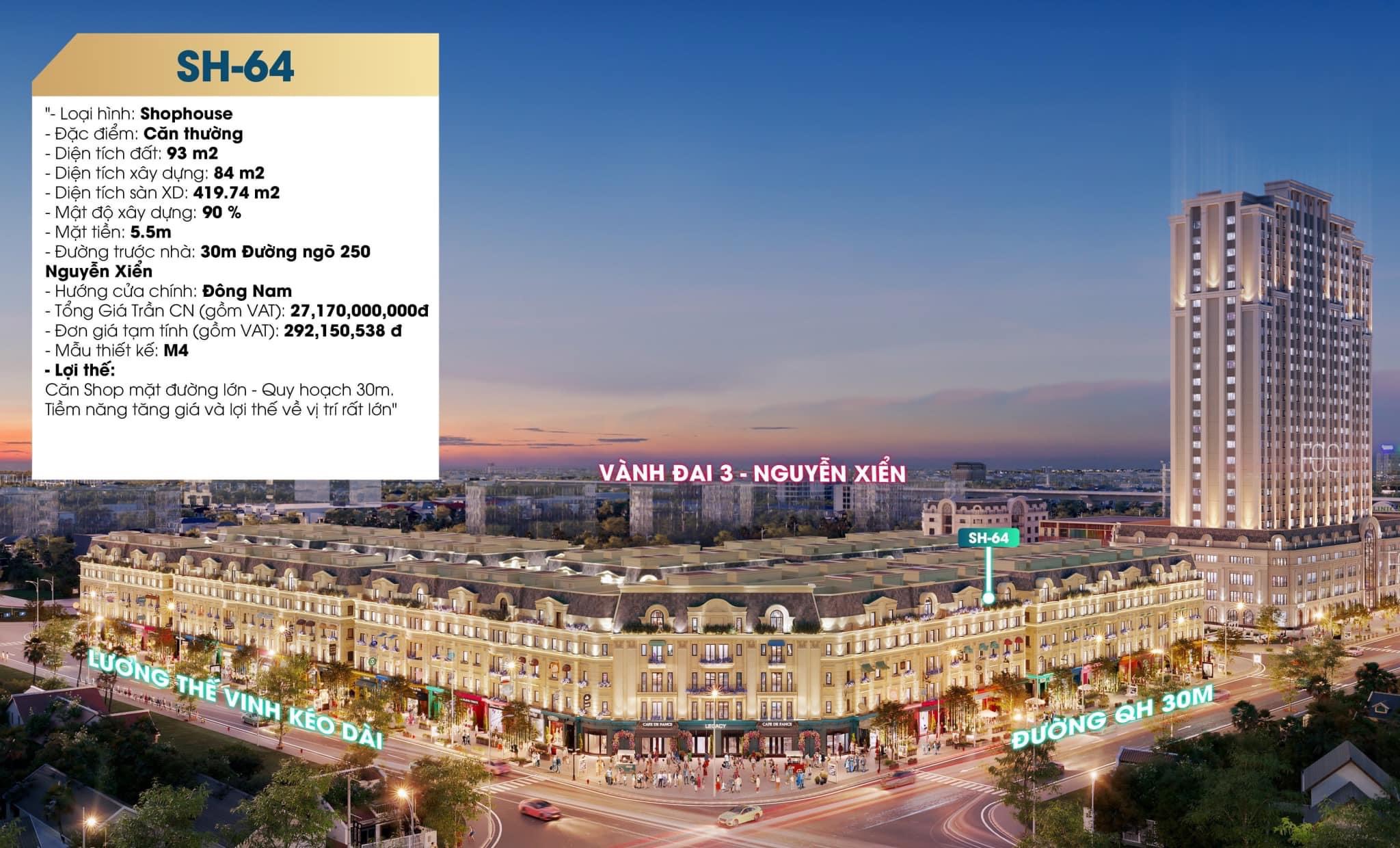 Bán shophouse đường 30m 93 m2 x 6 thầng tại phố đi bộ Thanh Xuân HN 27 tỷ