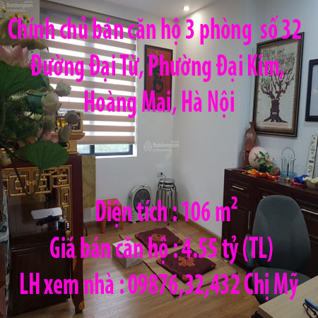 Chính chủ bán căn hộ 3 phòng số 32, Đường Đại Từ, Phường Đại Kim, Hoàng Mai, Hà Nội