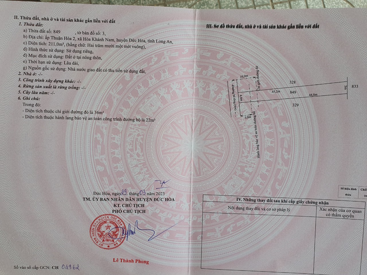 CHỐT GIÁ 980 TRIỆU/221 m2 lô đất Hòa Khánh Nam, Đức Hòa, đã có sổ hồng riêng
