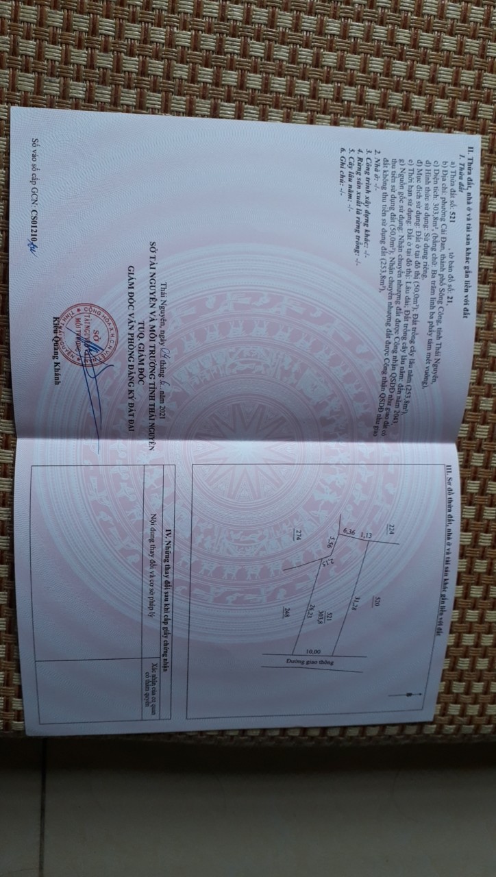 Chính chủ cần tiền bán nhanh lô đất thuộc Phường Cải Đan - TP Sông Công - Tỉnh Thái Nguyên.