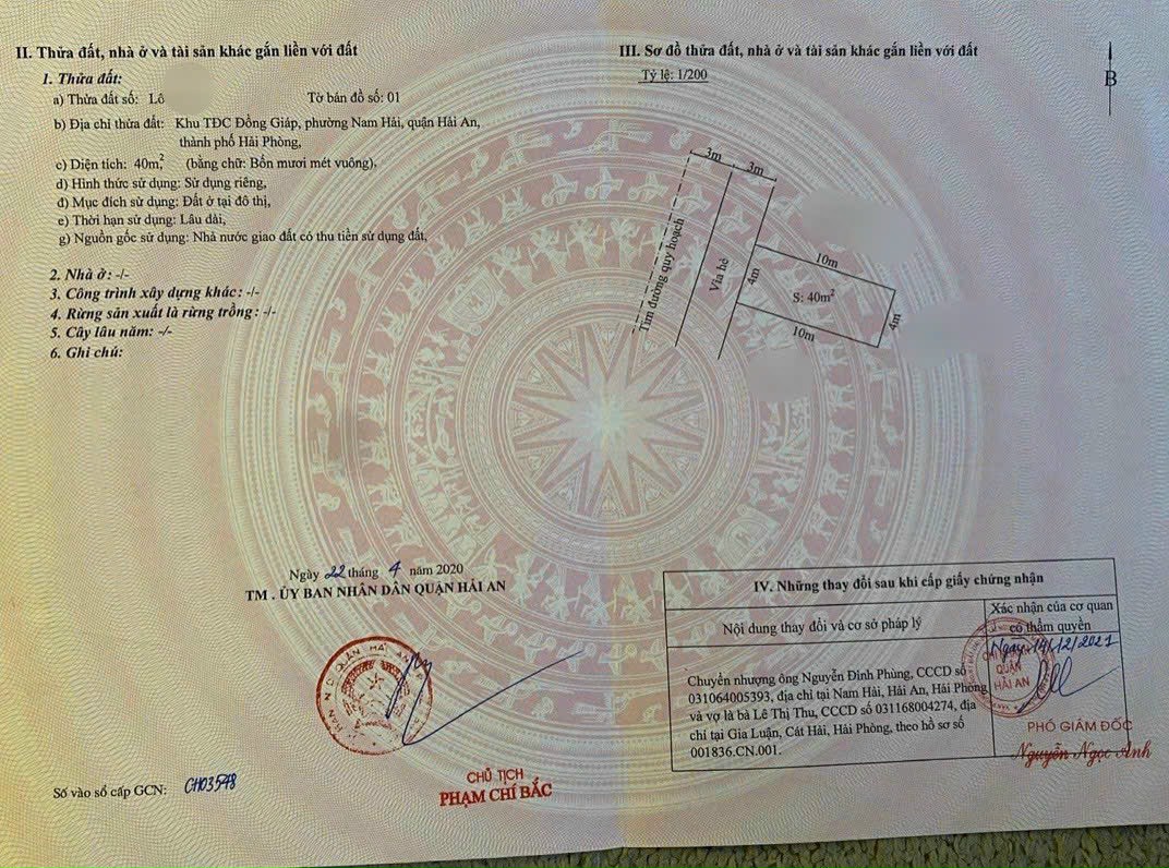 Bán lô đất 40M Tái Định Cư Đồng Giáp Đông Hải Hải An