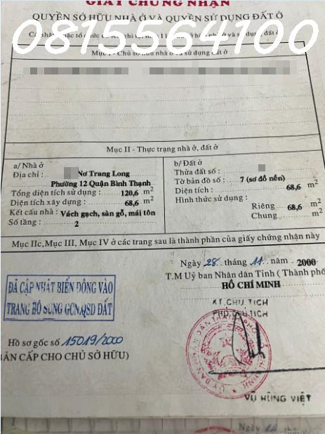 Bán nhà 2mt góc 260 Nơ trang long, Phường 12, Bình Thạnh. DTKV 68m2 giá 16 tỷ