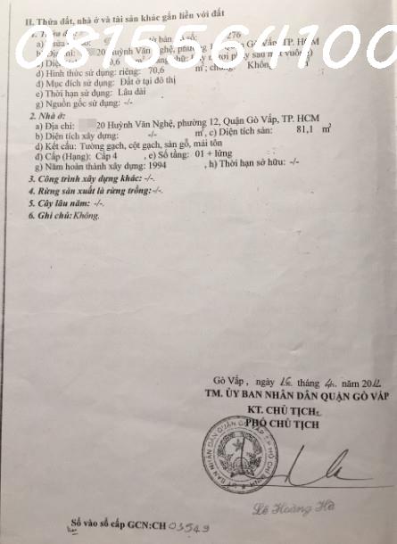 Giám nhan 5,8 tỷ còn 5,2 tỷ bán nhà HXH 71m2 Huỳnh Văn Nghệ, Gò Vấp