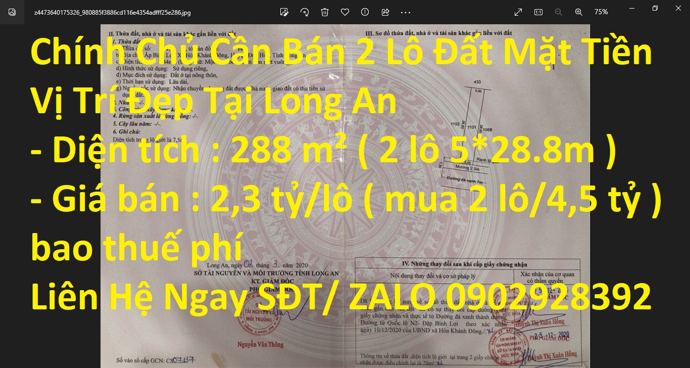 Chính Chủ Cần Bán 2 Lô Đất Mặt Tiền Vị Trí Đẹp Tại Long An