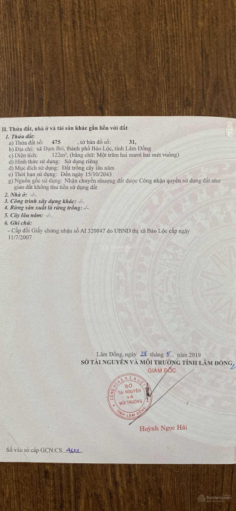 BÁN ĐẤT THỔ CƯ TẠI THÀNH PHỐ BẢO LỘC, CÁCH UBND THÀNH PHỐ BẢO LỘC 2km