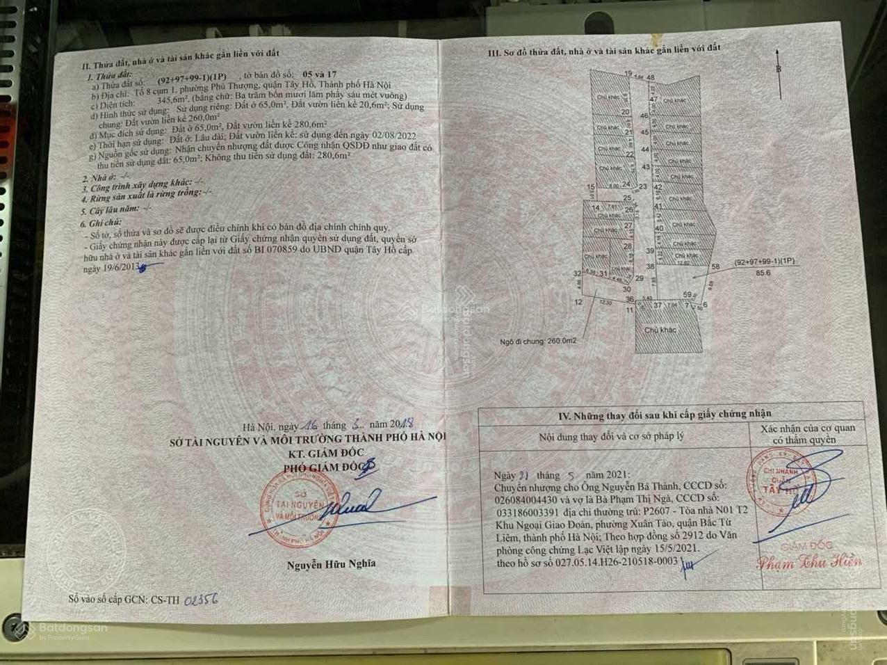 Bán đất Phú Thượng, Tây Hồ, Ô tô 2 chiếc. LH: Địa Thủy Sư Trần Thọ