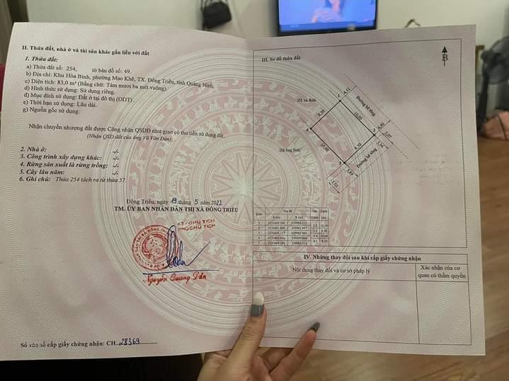 Bán lô đất khu Hoà Bình, phường mạo Khê, thị xã Đông Triều. tỉnh Quảng Ninh