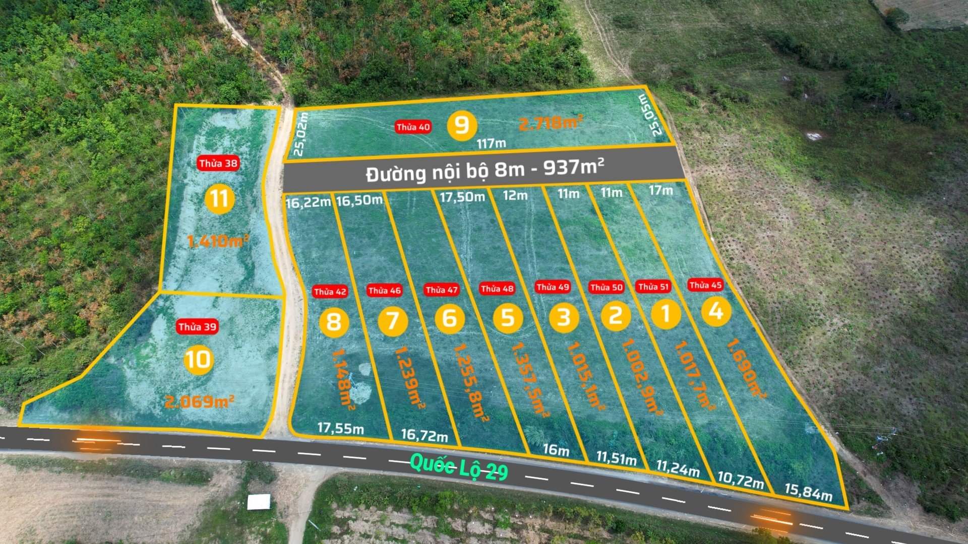 Chào bán 11 thửa đất MẶT TIỀN QUỐC LỘ 29 giá chỉ từ 350 triệu/ Sổ sẵn đất riêng