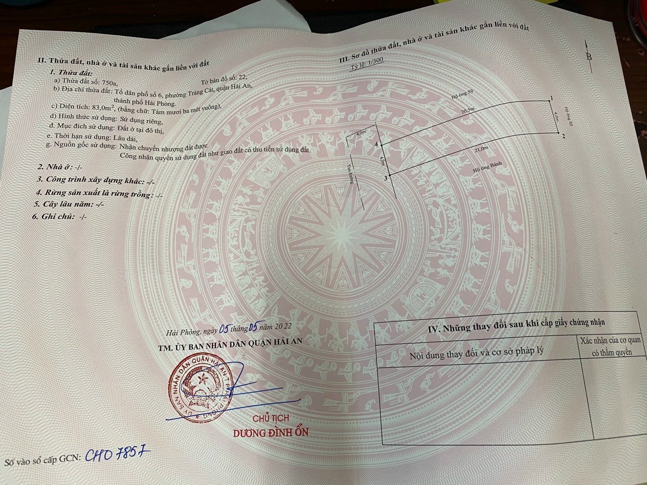 BĐ Bán lô đất 83M ngõ 38 Cát Vũ Tràng Cát Giá 22 tr