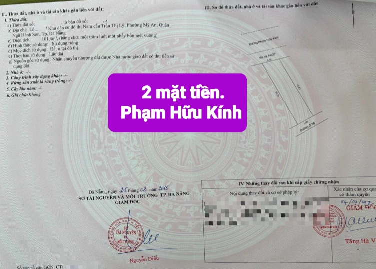 Cần bán lô đất 2 mặt tiền đường Phạm Hữu Kính cạnh sông Hàn Đà Nẵng giá tốt